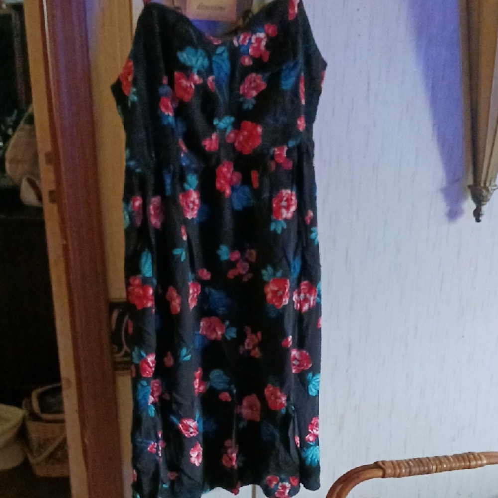 Torrid Black Dress with Red and Blue Floral Design